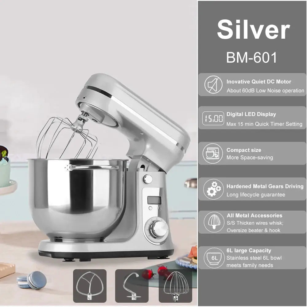 Biolomix Kitchen Stand Mixer 6 Speed 1200W 6L Dough Hook Wire Whip