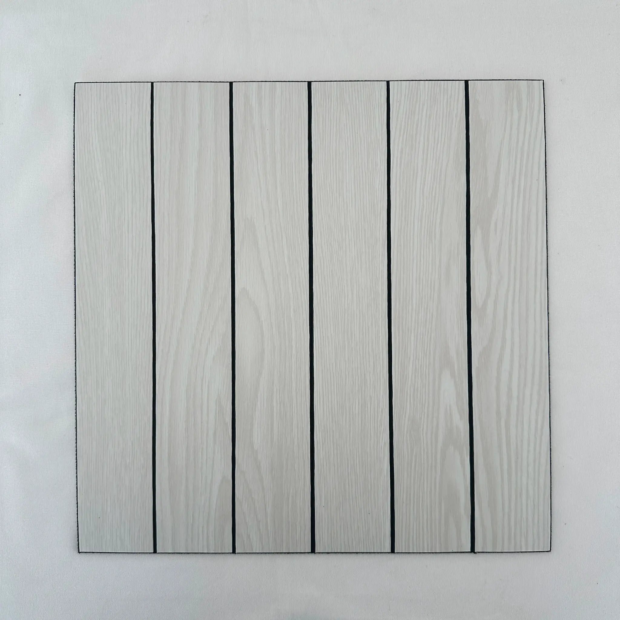 Self-adhesive wallpaper panels with faux wood grain in light gray by Simples Market