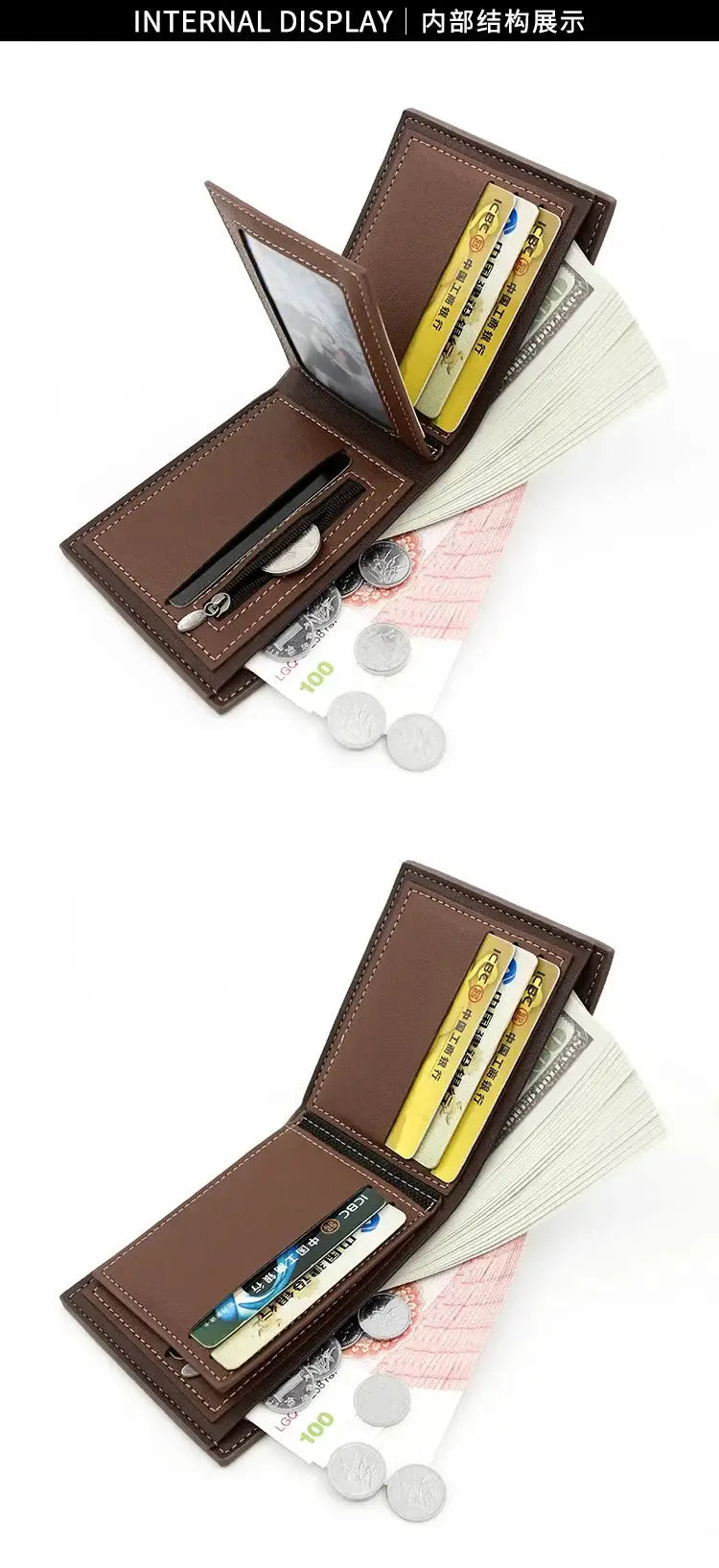 Luxury Slim Short Men's Wallet by Simples Market in brown PU leather with coin pocket