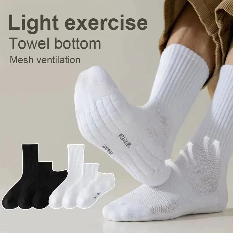 Men's White Cotton Deodorant Winter Socks 1 Pair Mid Tube With Velvet Bottom And Thickened Towel Basketball Socks