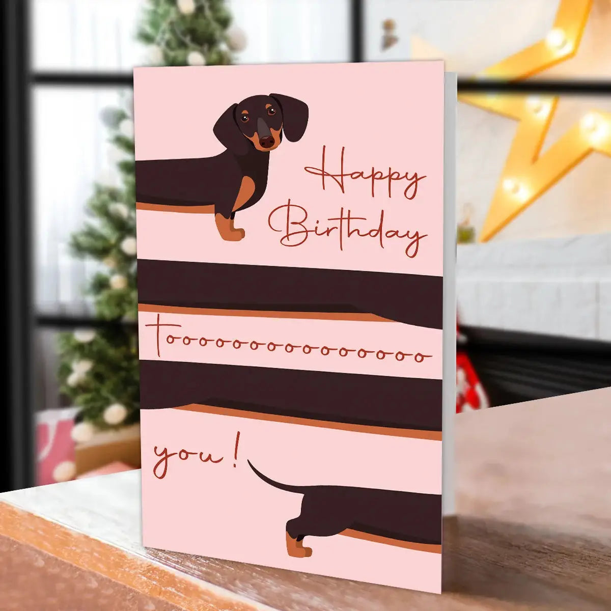 1pc Whimsical dachshund birthday greeting card with envelope, pink design by Simples Market