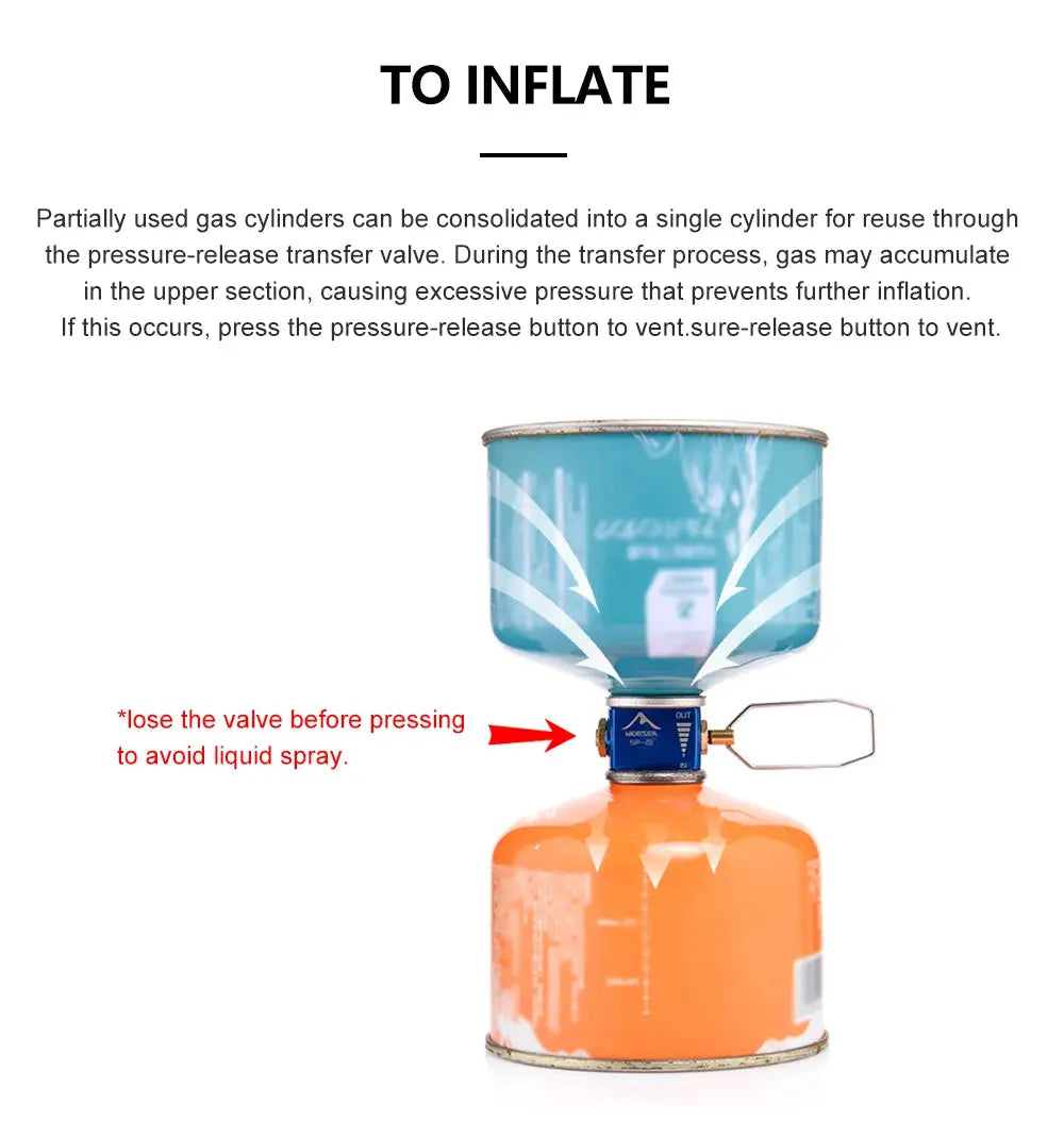 Widesea propane refill adapter connected to orange LPG cylinder and blue burner valve