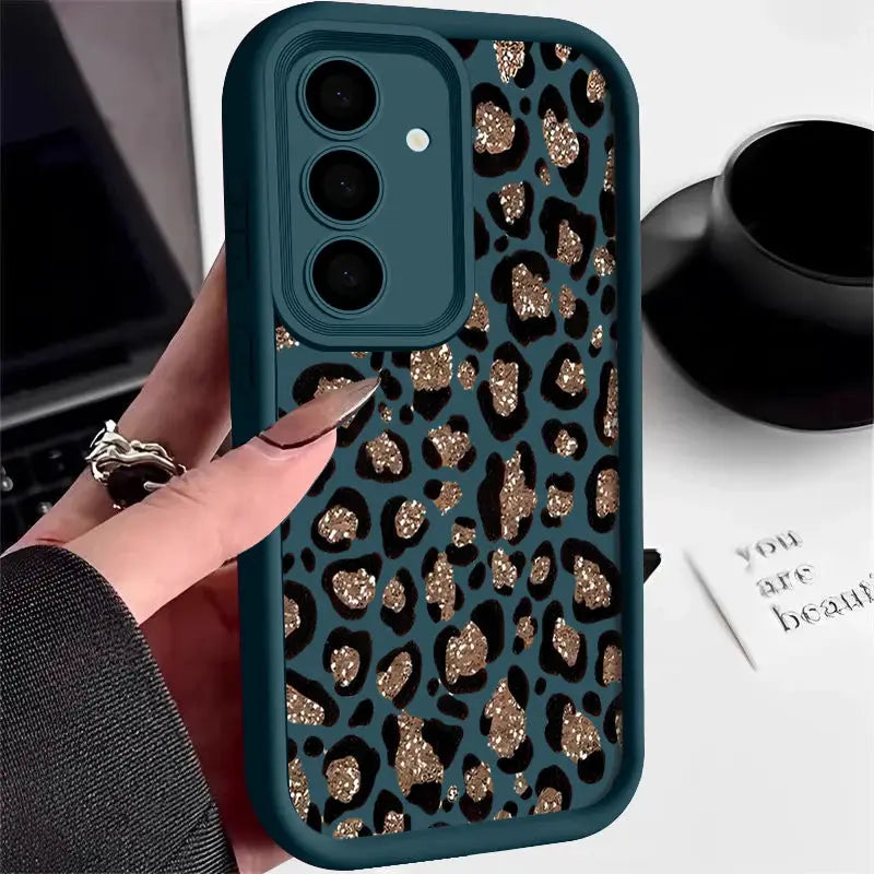Leopard print brown TPU phone case for Samsung Galaxy by Simples Market with teal border