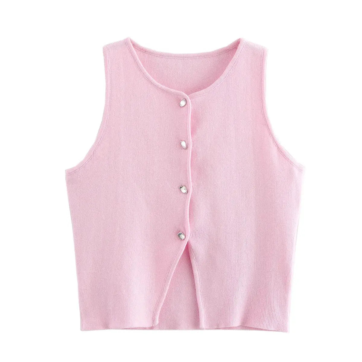 HXAO Womens Cropped Knit Vest Sleeveless Button Front O Neck Autumn Layering Essential Stylish Versatile Knitwear