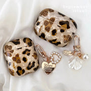 Leopard Girl AirPods Pro Case USB C 1 2 3 4 Soft Silicone Shockproof Cover With Pearl Shell Keychain