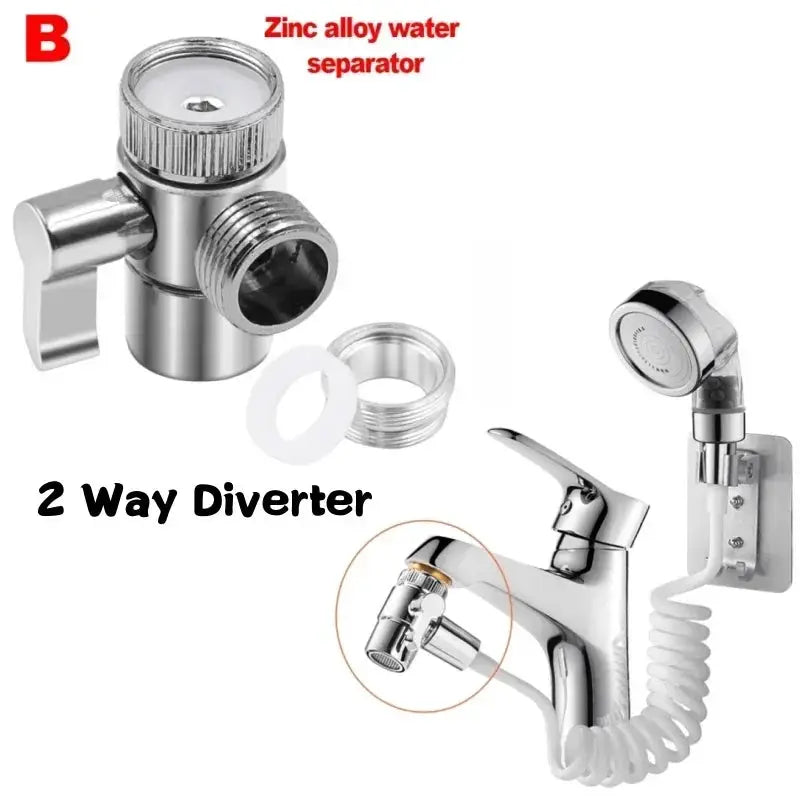 Simples Market 2-Way Diverter Valve, zinc alloy with chrome finish and adapter fittings