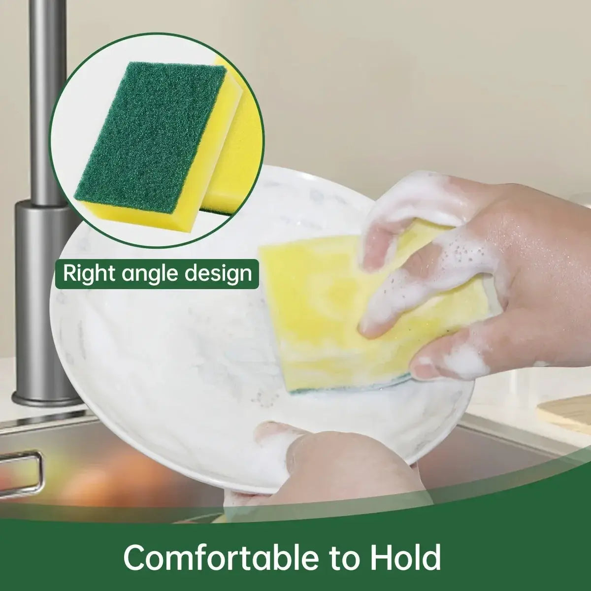 Double-sided kitchen scrubbing pads, 20-pack by Simples Market; yellow sponge with green abrasive layer