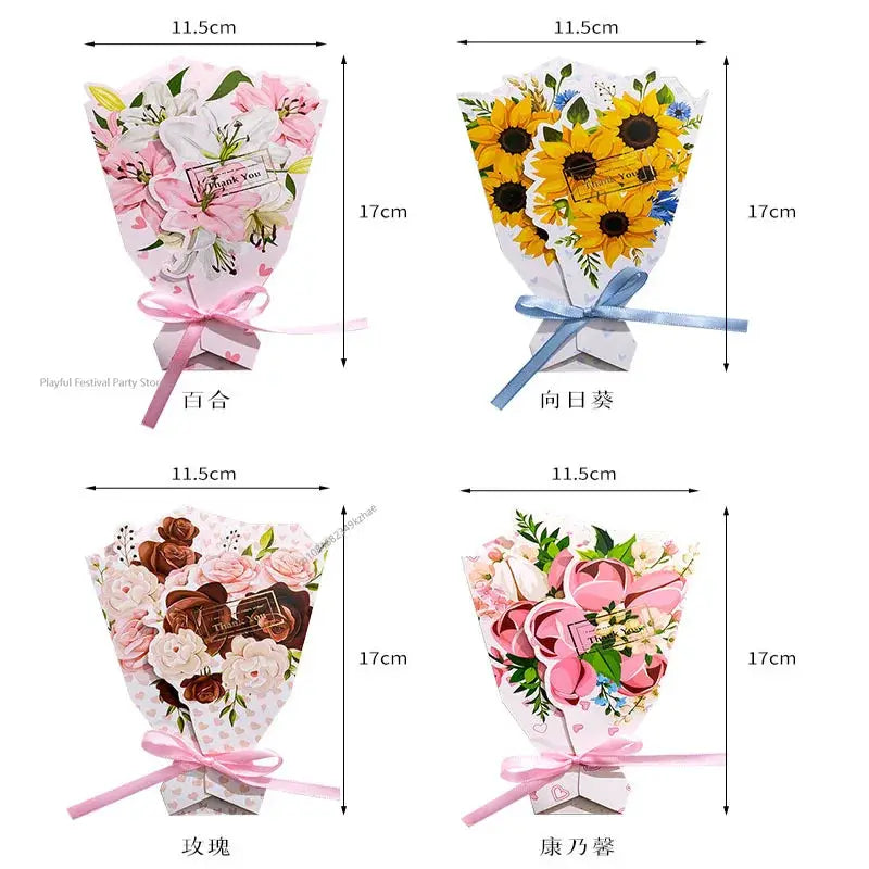 3D Carnation Floral Bouquet Greeting Card Postcard Exquisite Birthday Mothers Day Teachers Day Thanksgiving
