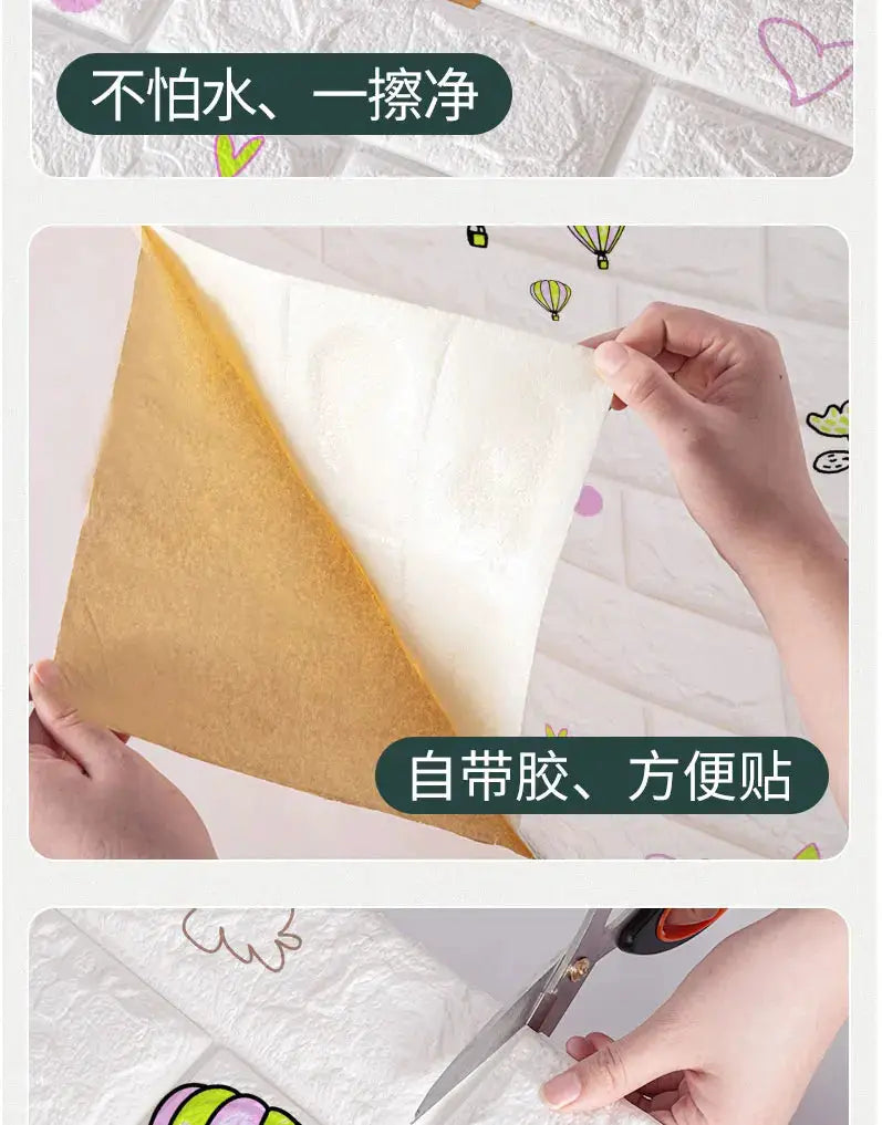 3D foam brick wall panels self-adhesive waterproof wallpaper, peel-and-stick living room decor by Simples Market