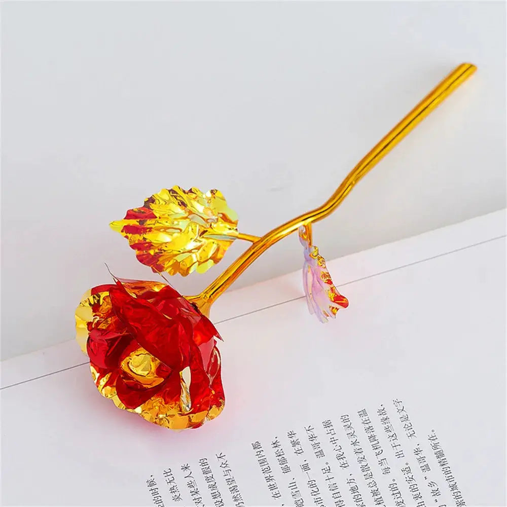 18cm golden foil rose on gold stem with red and yellow petals, Simples Market decorative gift/wedding flower