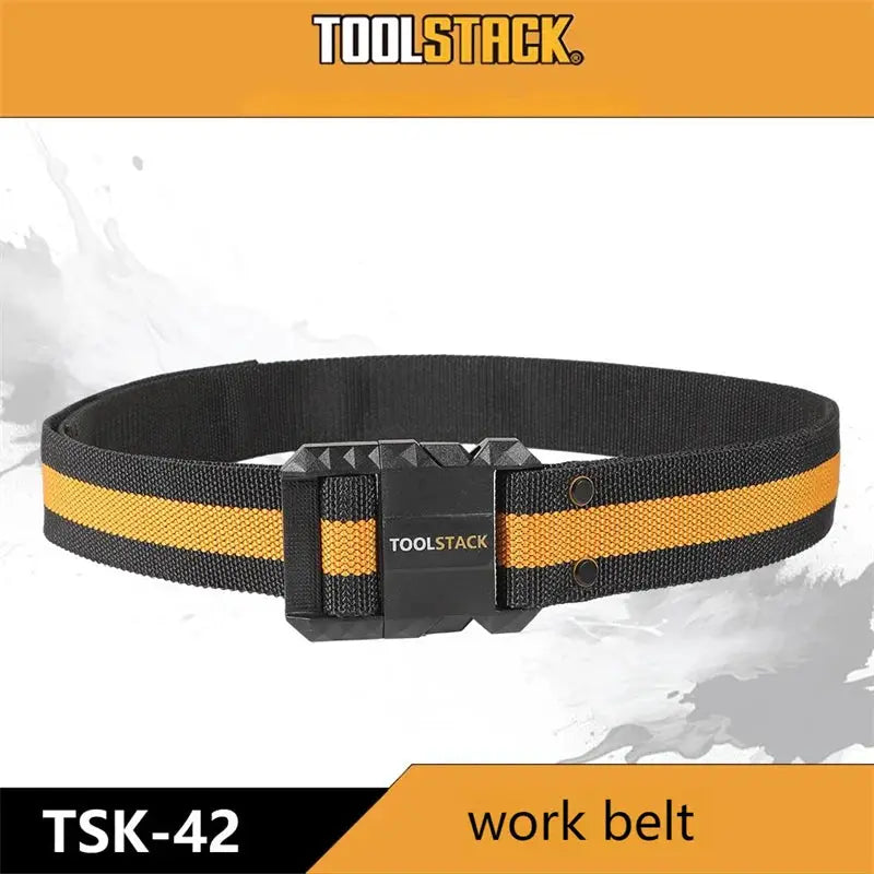 Toolstack work belt with quick-release steel buckle, black nylon with orange stripe