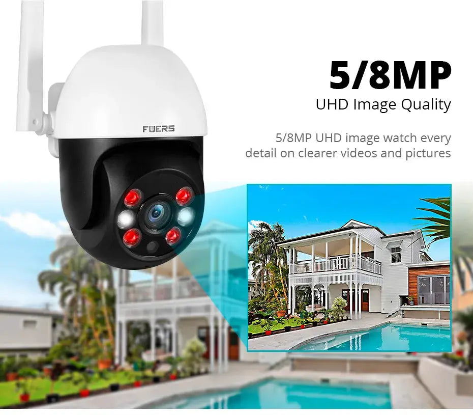 Fuers outdoor white 8MP IP security camera with AI human detection and auto-tracking