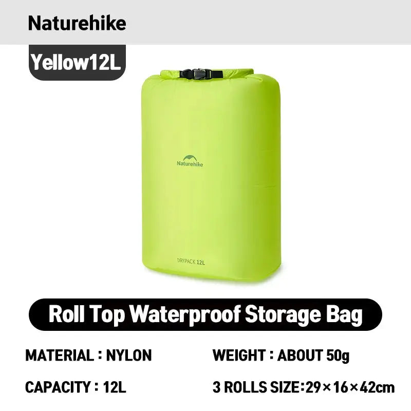 Naturehike roll-top waterproof storage bag, nylon, lime green, 12L capacity