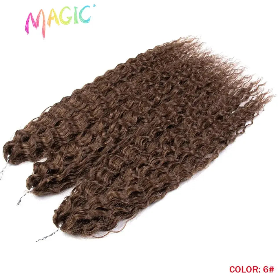 Magic Ariel Curl crochet hair extensions, 22in deep-wave, ombre blonde, synthetic braid, color 6#