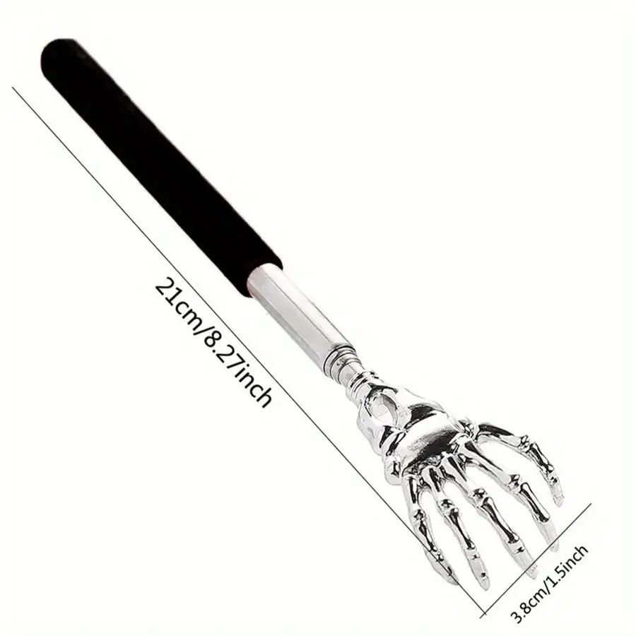 Compact telescopic back massager with black handle and extendable stainless steel claw head