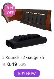 Shotgun shell holder for 12 gauge, five-loop pouch on wooden stock and separate black fabric shell pouch