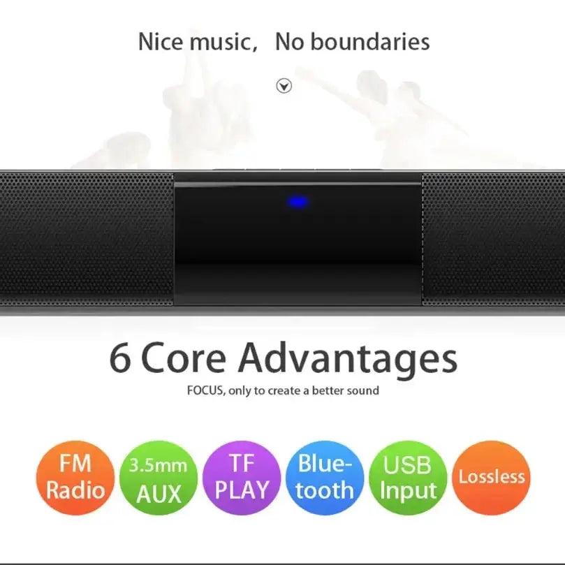 XIKCU Soundbar, black Bluetooth 5.3 stereo speaker with remote and RCA/AUX/TF card support