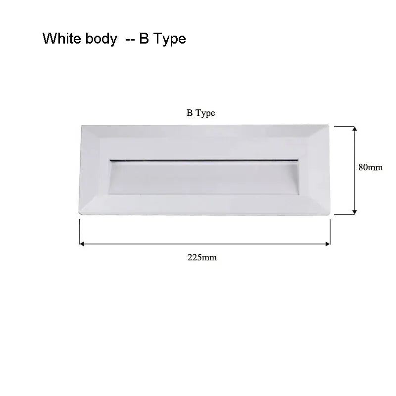 Surface-mounted LED stair step light with white body, B Type, 225mm long × 80mm high