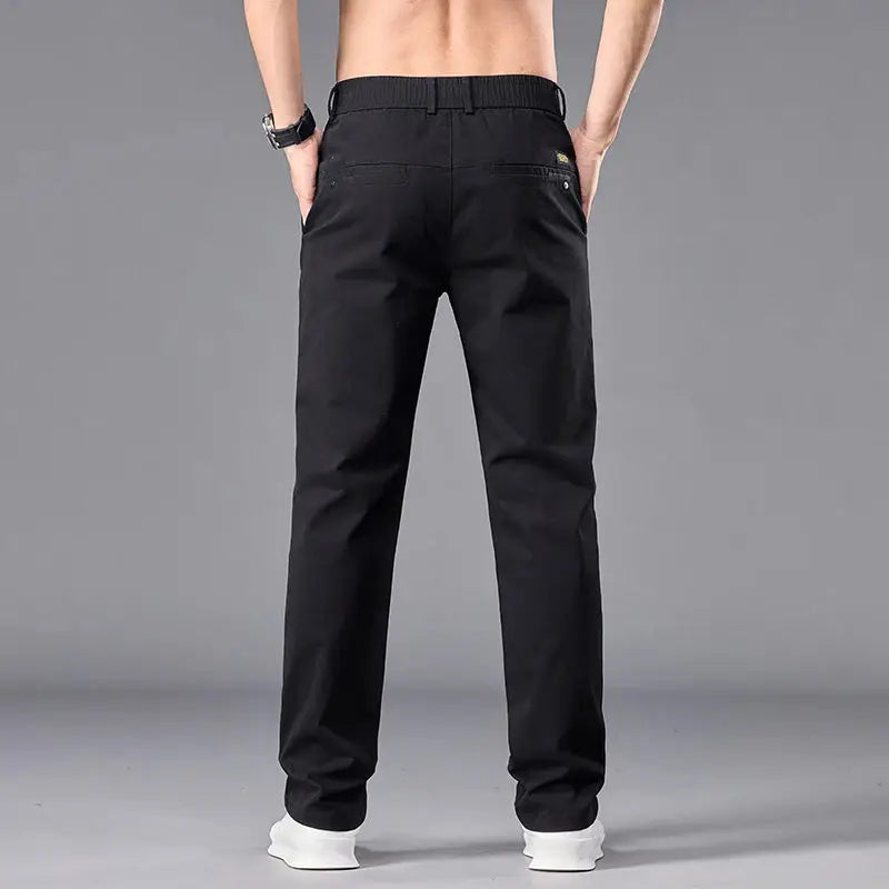 Simples Market men's black casual straight-fit stretch chinos with elastic waistband and back pockets