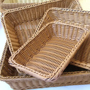 Hand-woven imitation rattan rectangular storage baskets, natural tan, set of three