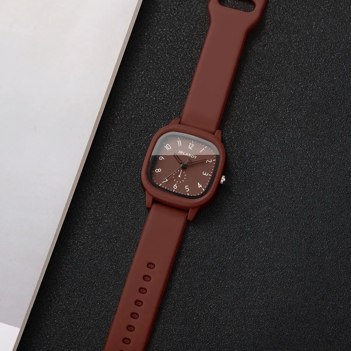 Watch IRLANDY square brown silicone wristwatch with white numerals