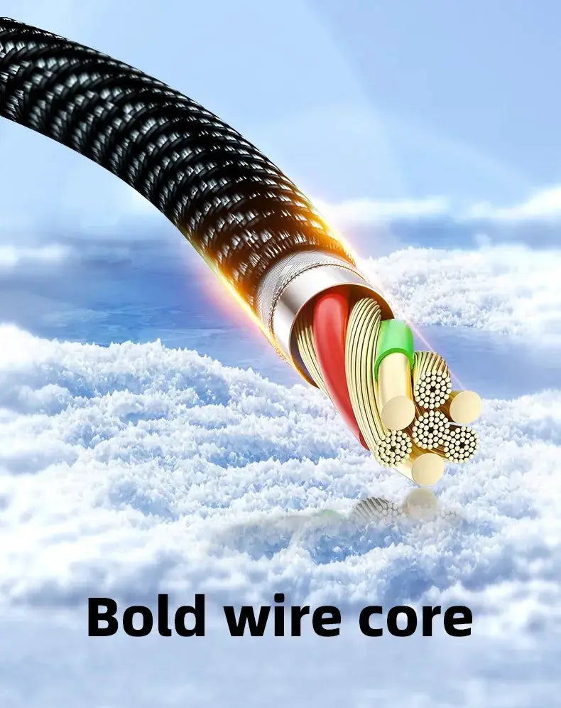OOZCC LCD Watt Display Cable cross-section with braided black outer sheath and colorful inner wires, bold wire core.