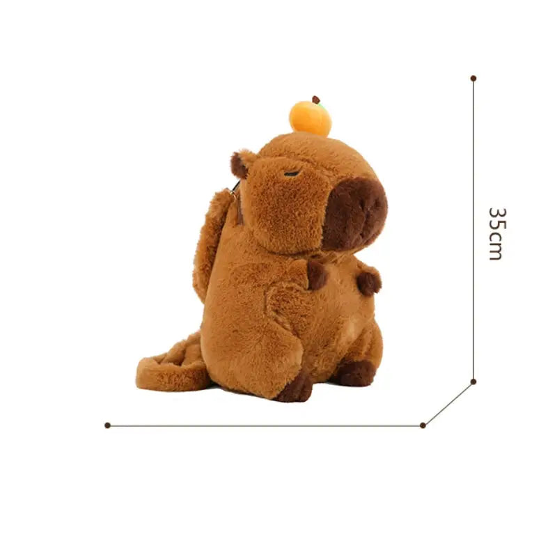 Simples Market cute capybara plush backpack, brown fuzzy crossbody bag with tiny pumpkin accessory