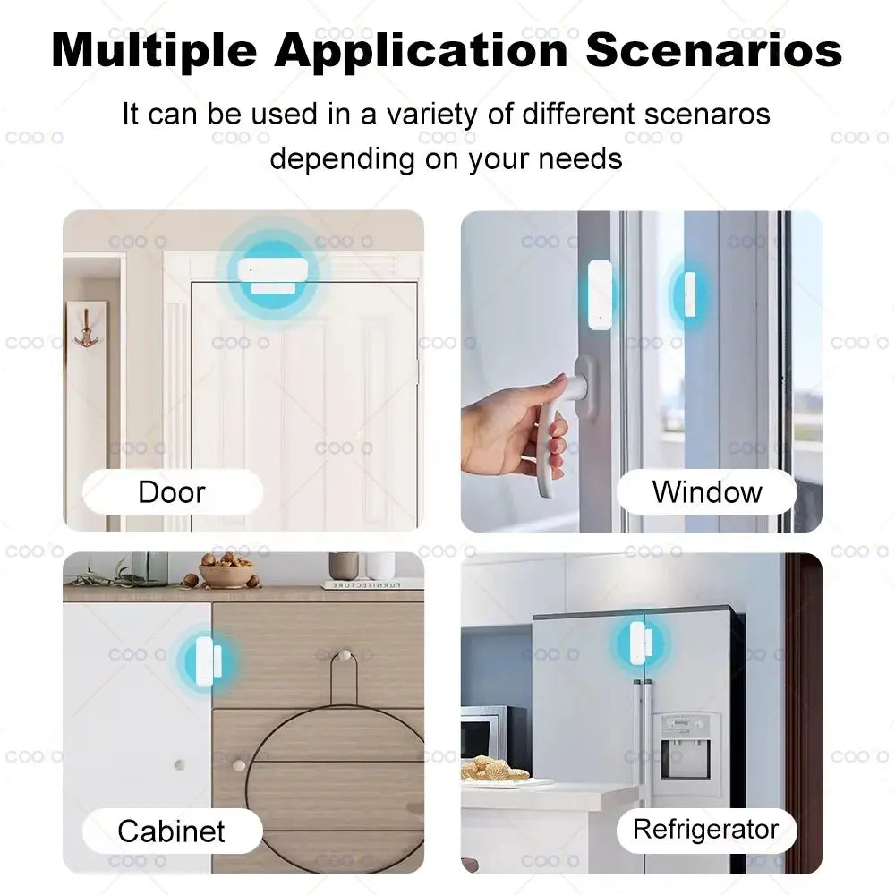 Simples Market Zigbee door/window contact sensor for open/closed; 4 scenes; Tuya Smart Life compatible.