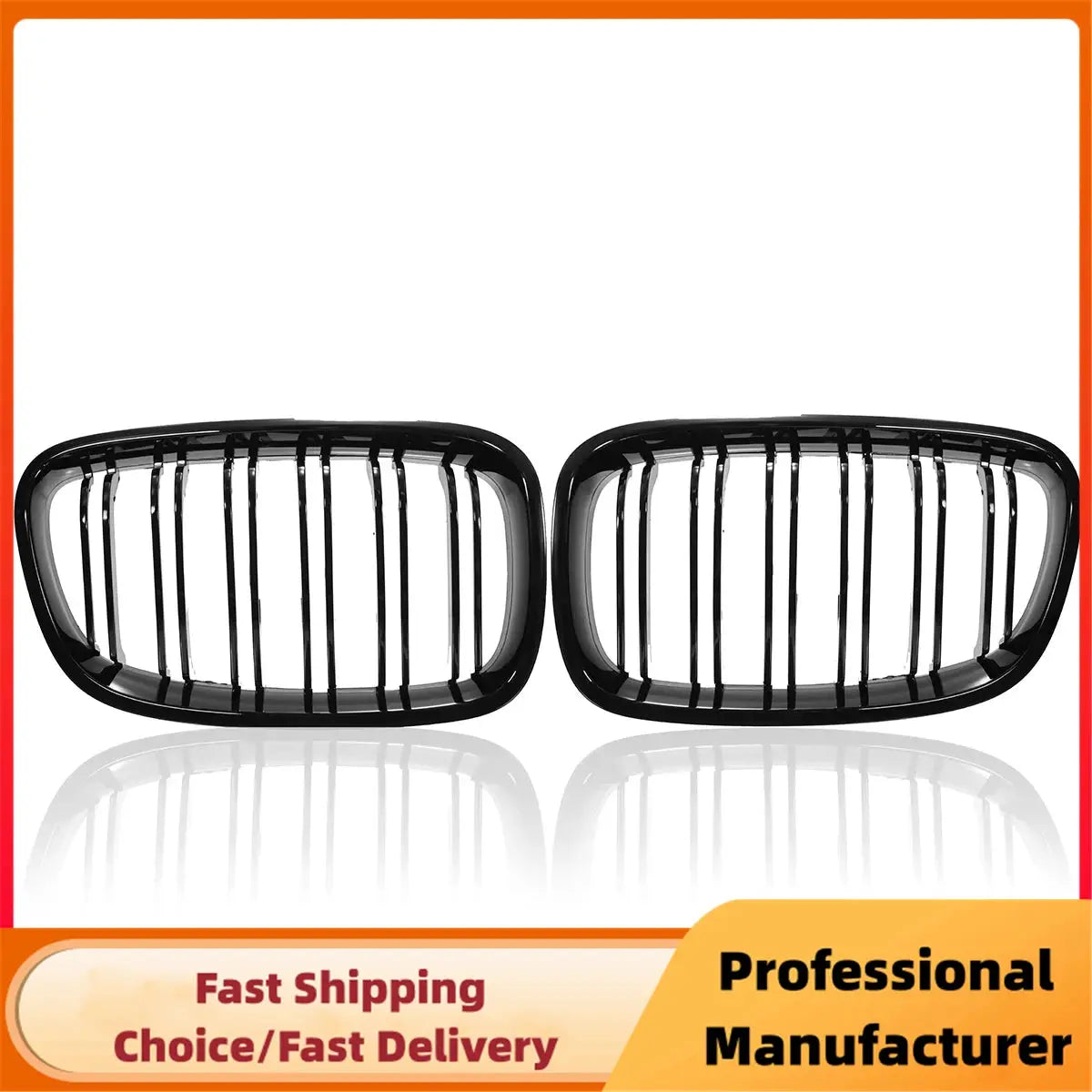 Simples Market gloss black BMW 1 Series front kidney grilles F20/F21, double slat racing grills (set of 2)