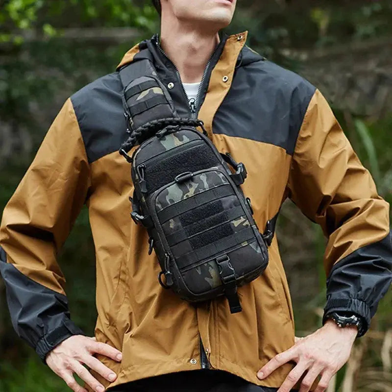 Tactical chest bag Simples Market with camo MOLLE sling for outdoor hiking and camping