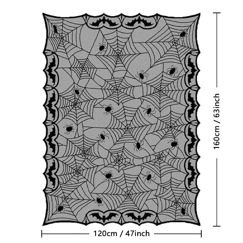 Halloween Lace Tablecloth With Spider Web Skull Pattern Rectangular Party Decor Haunted House