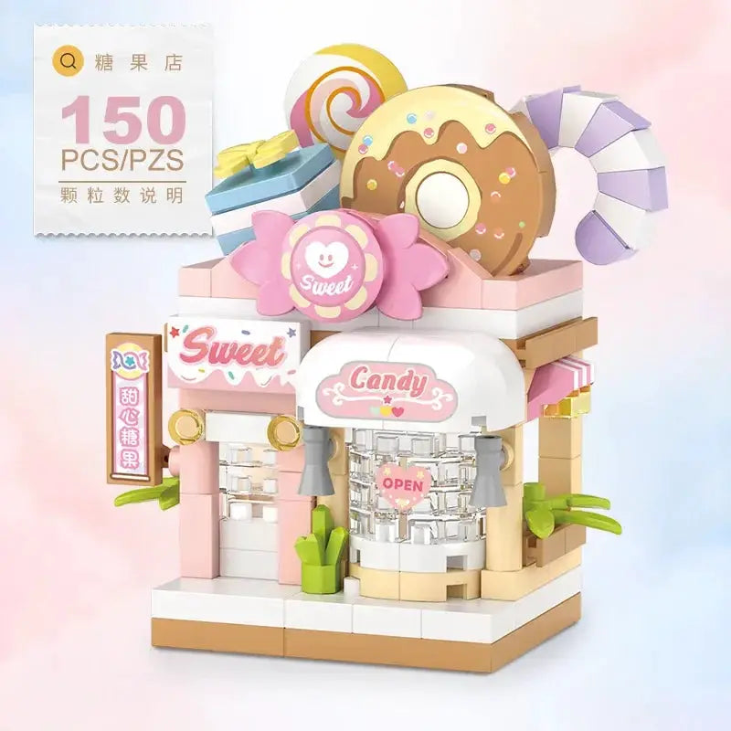 Restaurant Dessert Coffee Street View Building Blocks Kit With Pet And Fruit Store Model For Kids And Adults