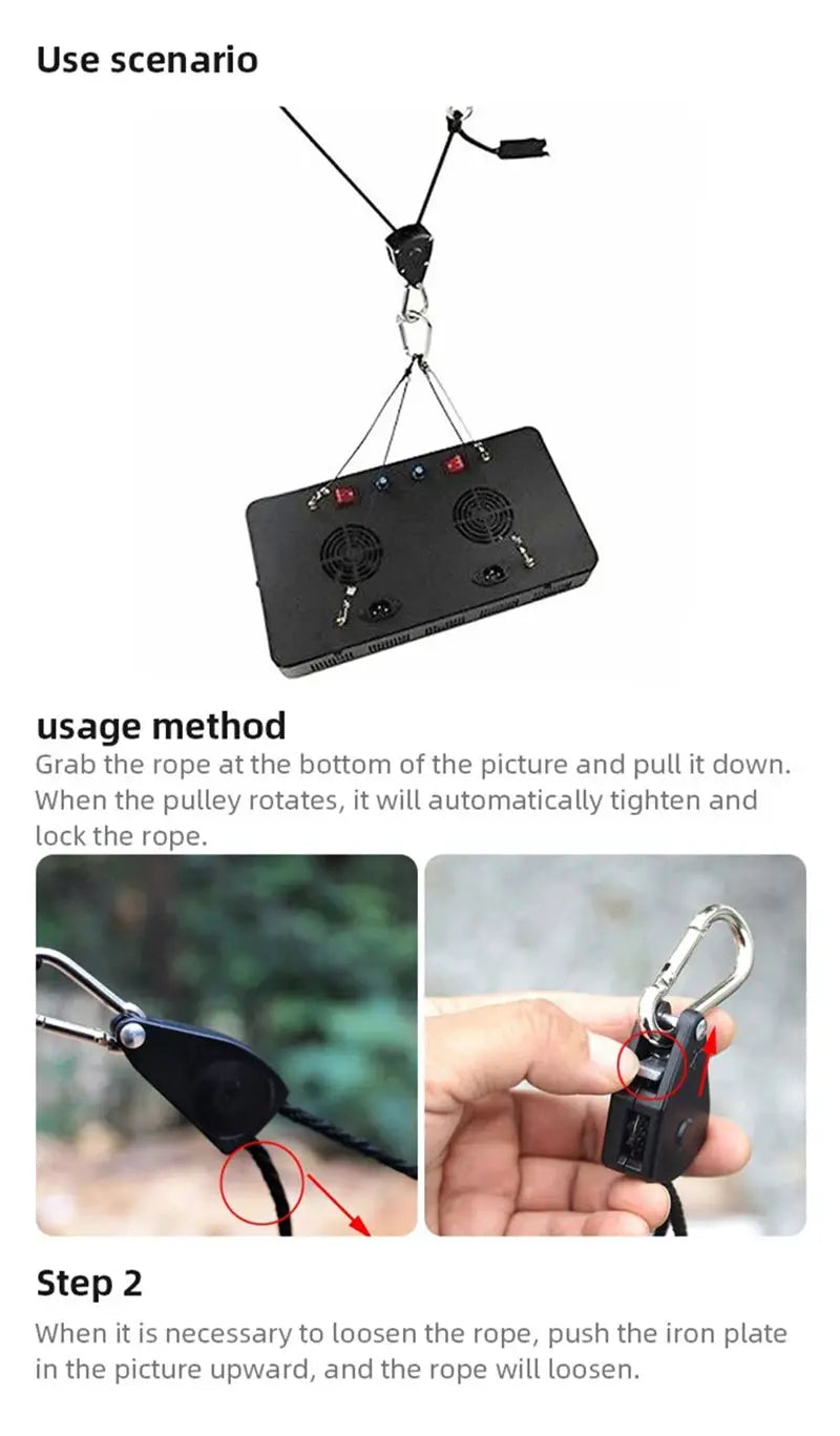 Simples Market black 4pc 8-inch adjustable hanging lanyards for tent fans, grow lights and lamps