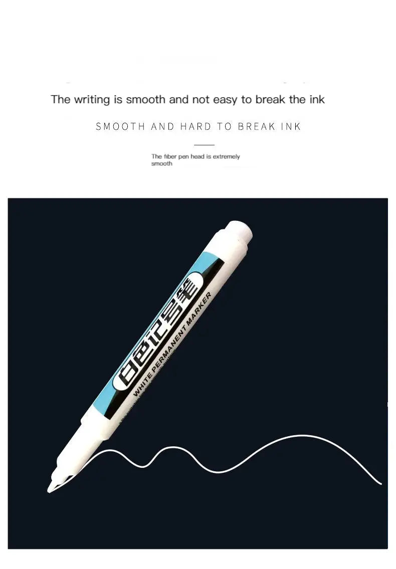 White permanent paint marker pen with 0.7mm tip on dark background