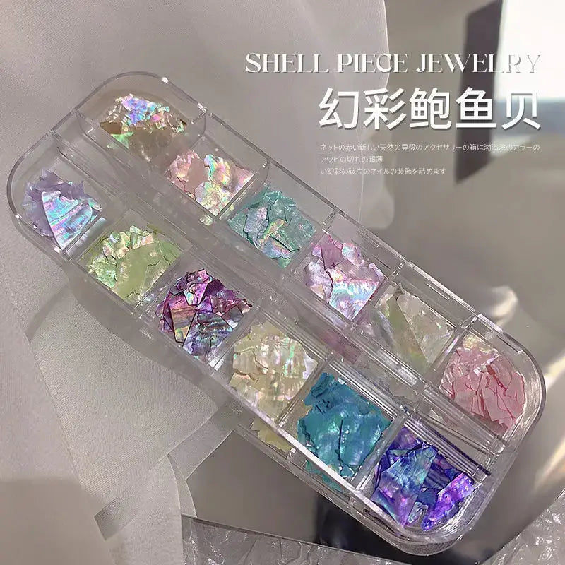 Aurora Abalone Shell Flakes Nail Charms 3D Irregular Slice Sequins Iridescent Natural Shell Shimmers For Nail Art