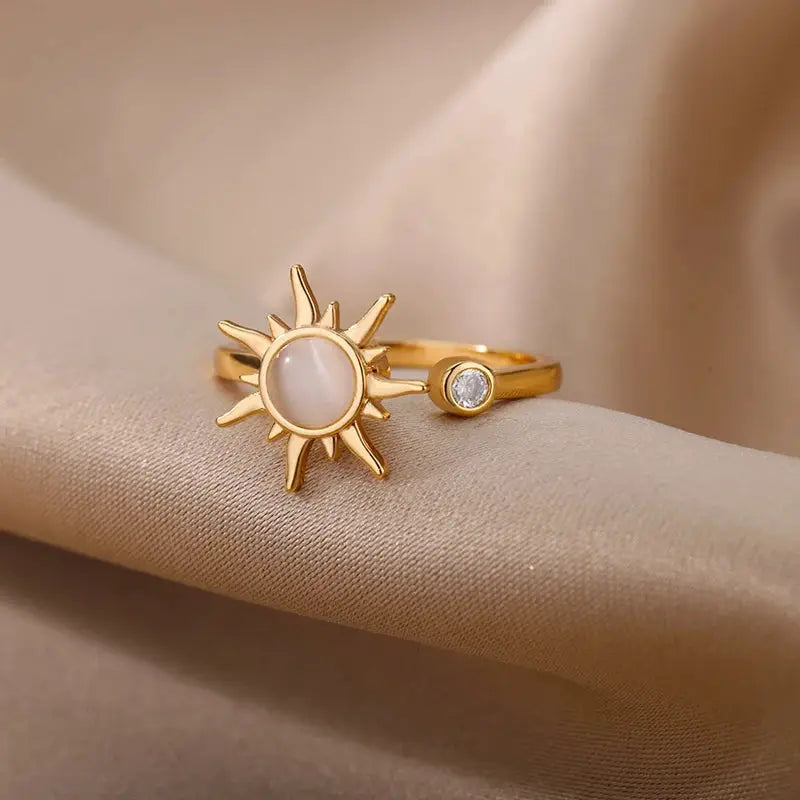 Anti Stress Anxiety Ring For Women Stainless Steel Sun Pendant Spinner Fidget Ring Gift Free Shipping