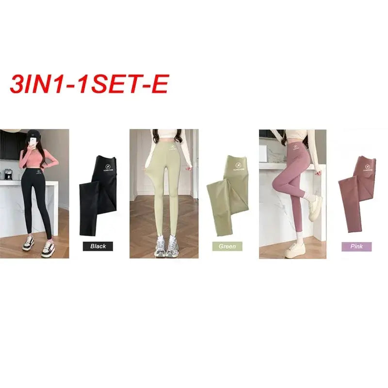 M-XL Shark pants women high-waisted yoga tights; 5-piece set in black, green and pink by Simples Market