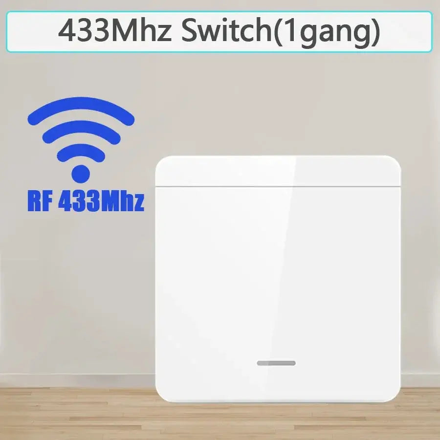 RF433MHz wireless wall switch, 1-gang white panel for remote light control