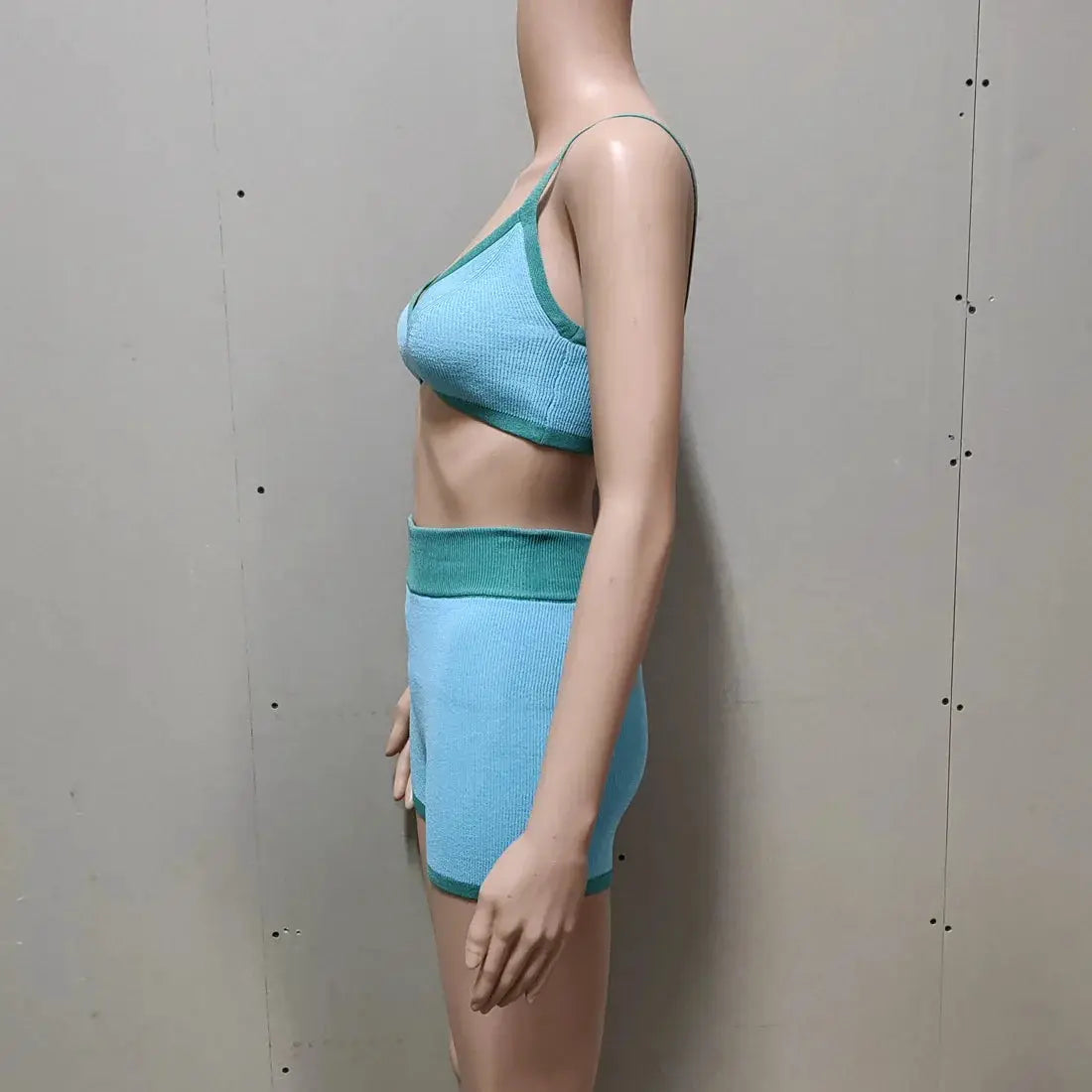 Tossy Summer Contrast Knit Halter Top And Short Trousers Set Y2K Women