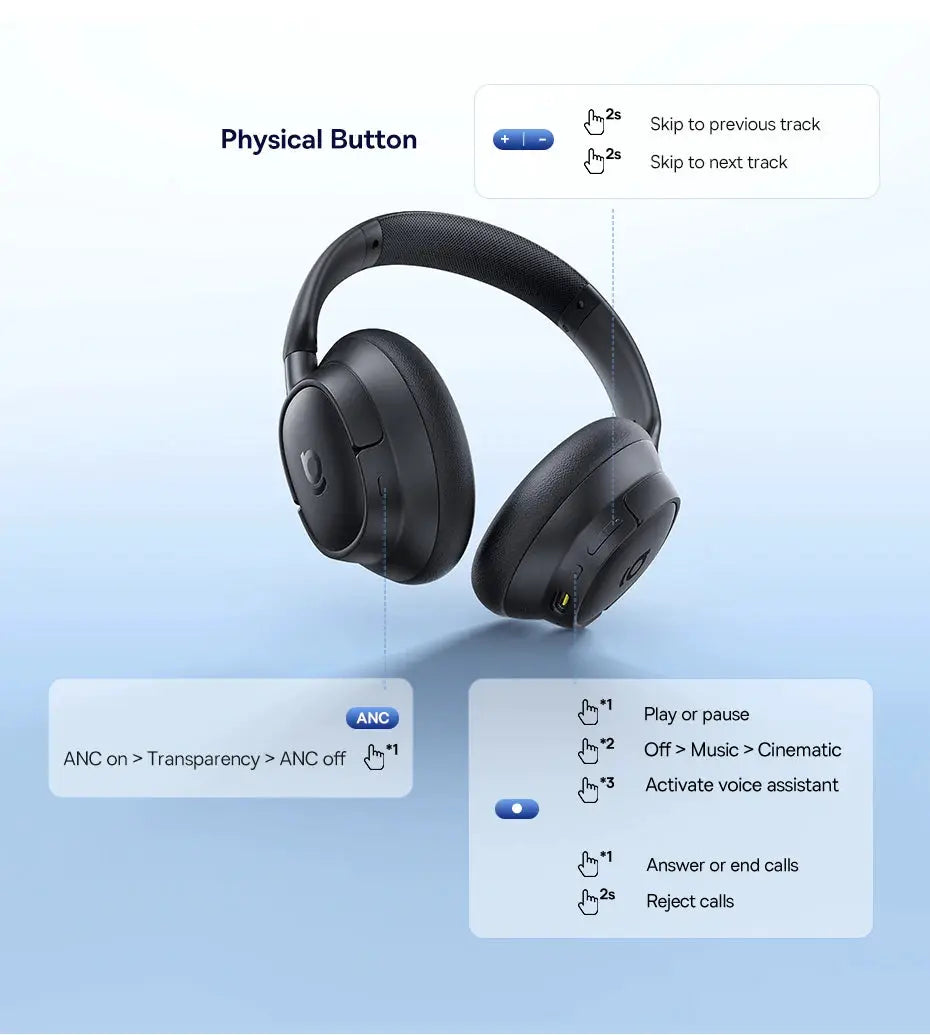 Baseus EH10 NC ANC wireless headphones, Simples Market, black over-ear LDAC