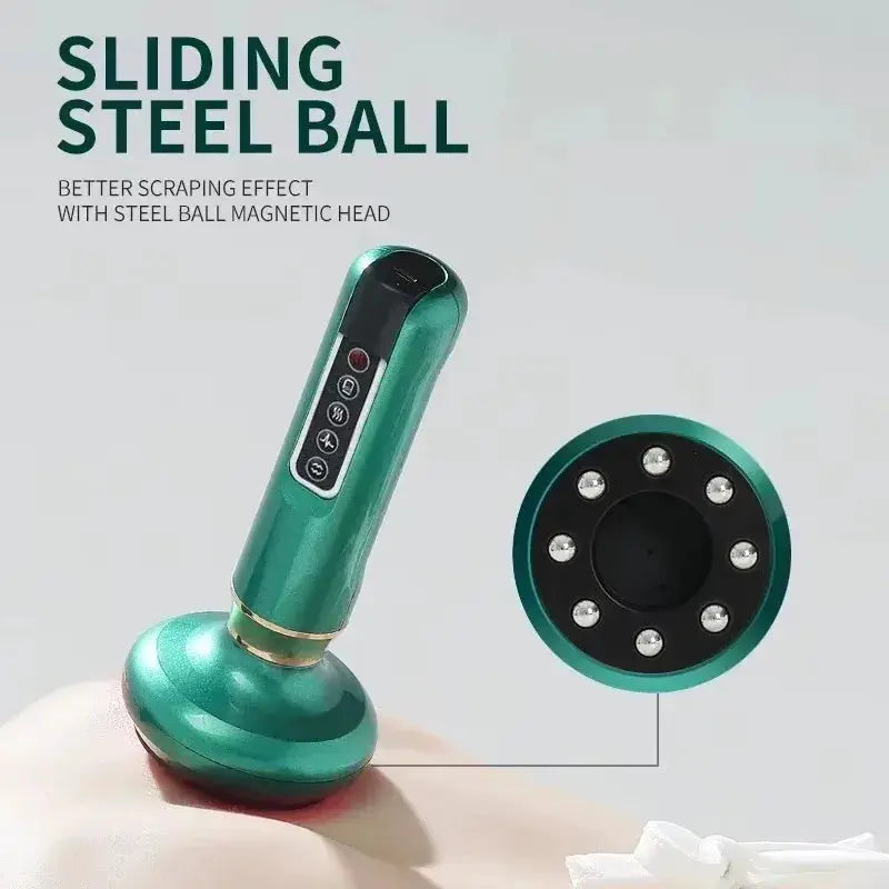 Green electric massager with circular vacuum suction cup and LED ring