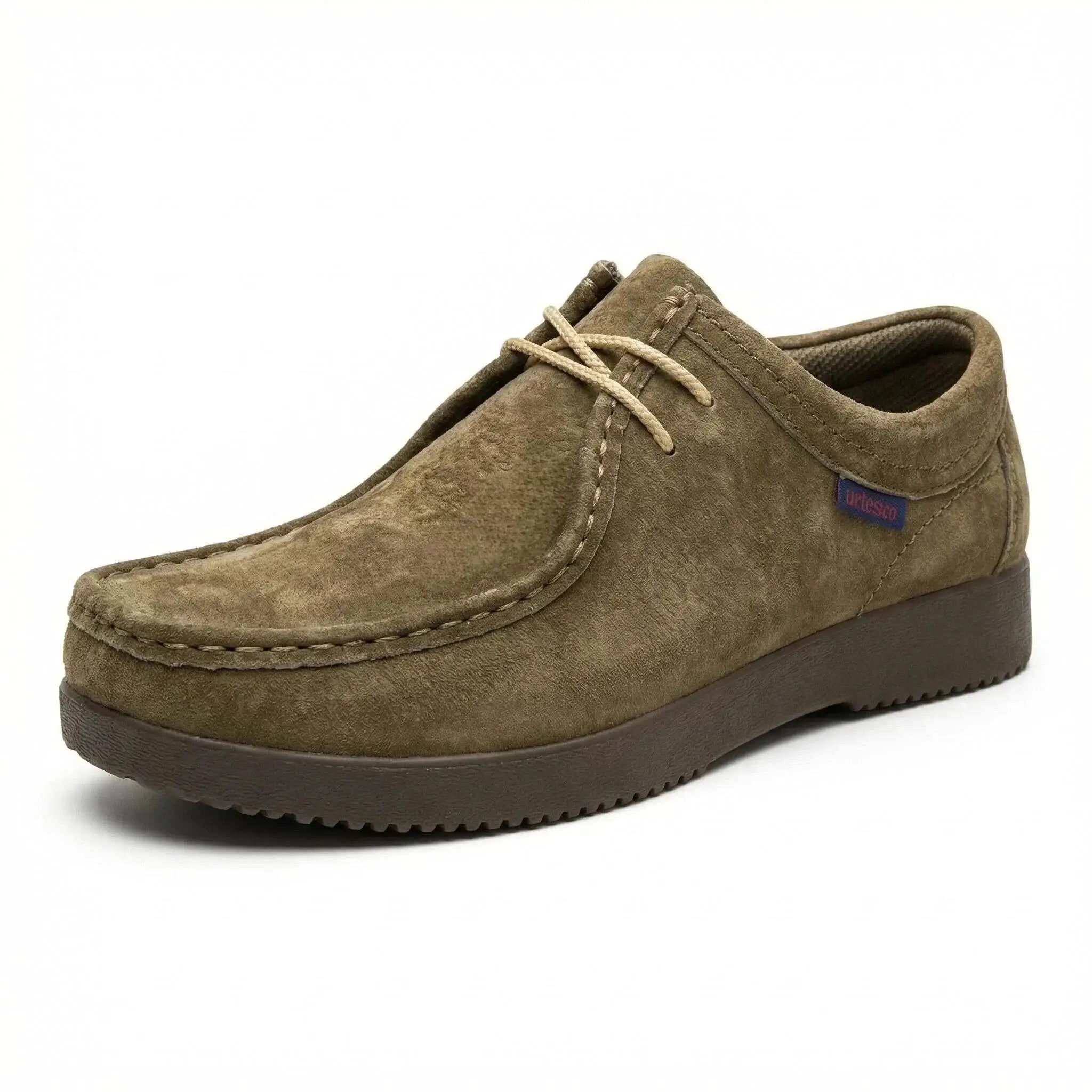 Mens brown suede loafers by Simples Market with lace-up moccasin styling and thick sole