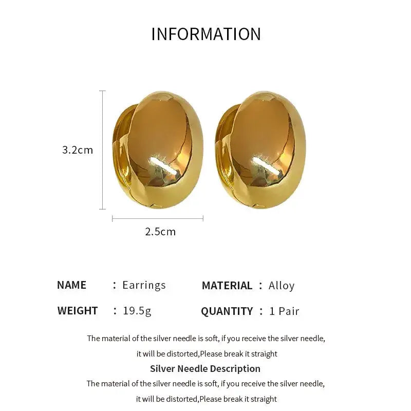 Gold Tone Irregular Oval Stud Earrings For Women Minimalist Geometric Jewelry Fashion Accessory