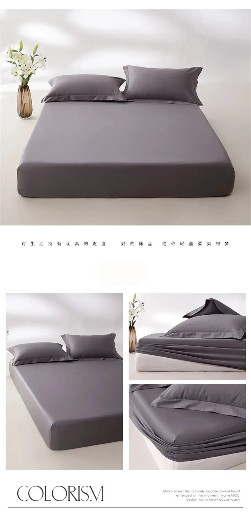 Simples Market 100% Egyptian Cotton fitted sheet, 800TC gray with elastic, non-slip edges for 140/160/200 cm
