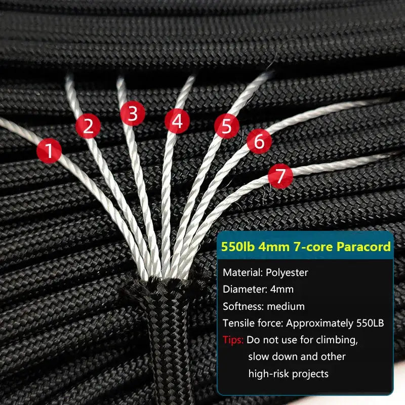 Paracord 550lb, 4mm, 7-core cord in black/white for camping and survival by Simples Market