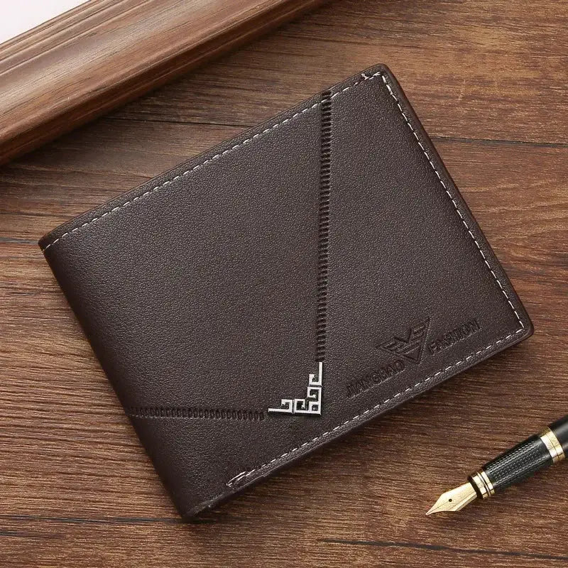 Slim leather RFID bifold front-pocket wallet for men by Simples Market in dark brown