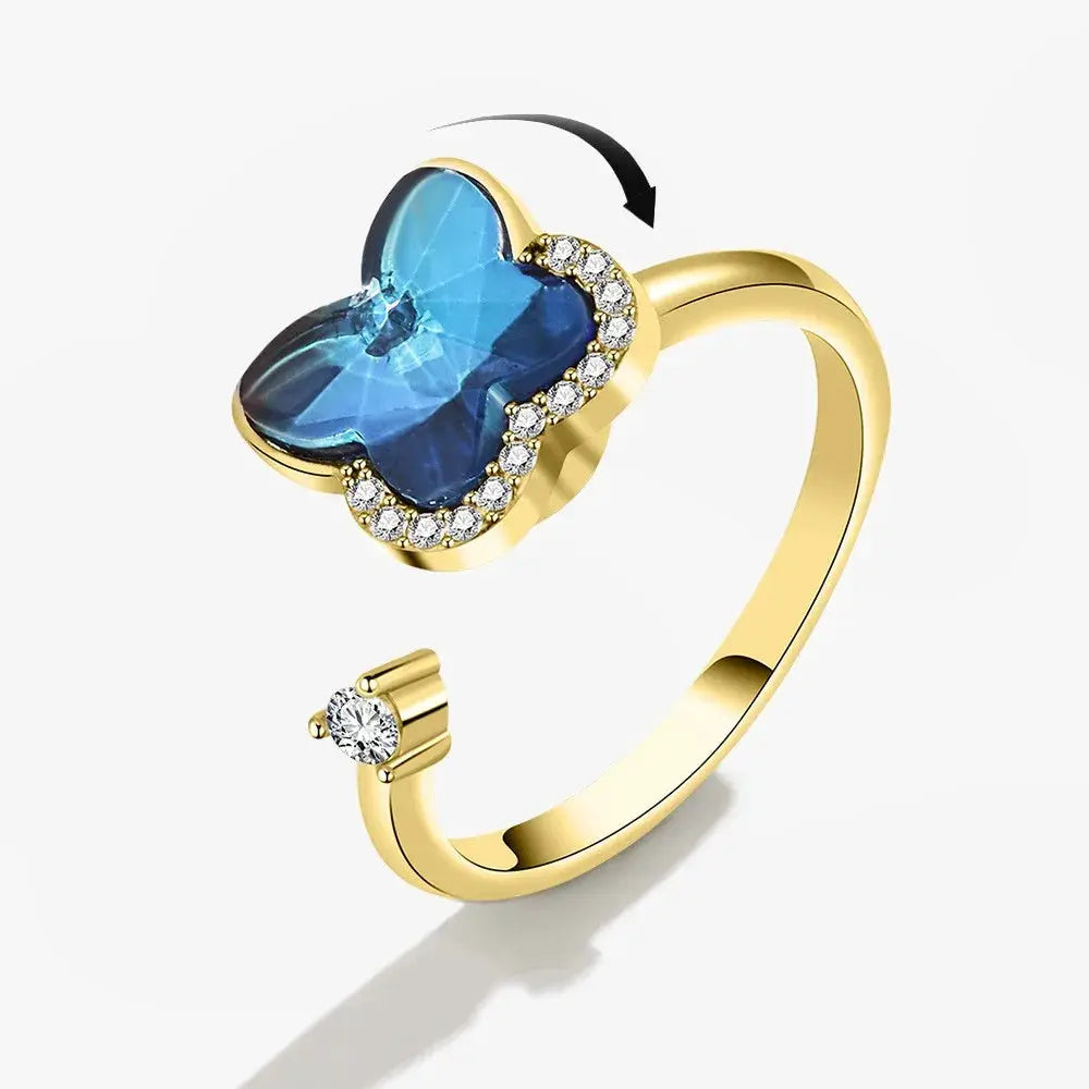 SMJEL Fidget Spinner Ring for Women Crystal Flower Eye Butterfly Animal Motifs Stress Relief Wedding Jewelry