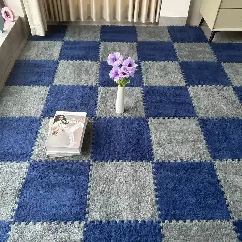 Plush puzzle foam floor mats, 10 pcs, blue and gray interlocking tiles, 30x30 cm, Simples Market