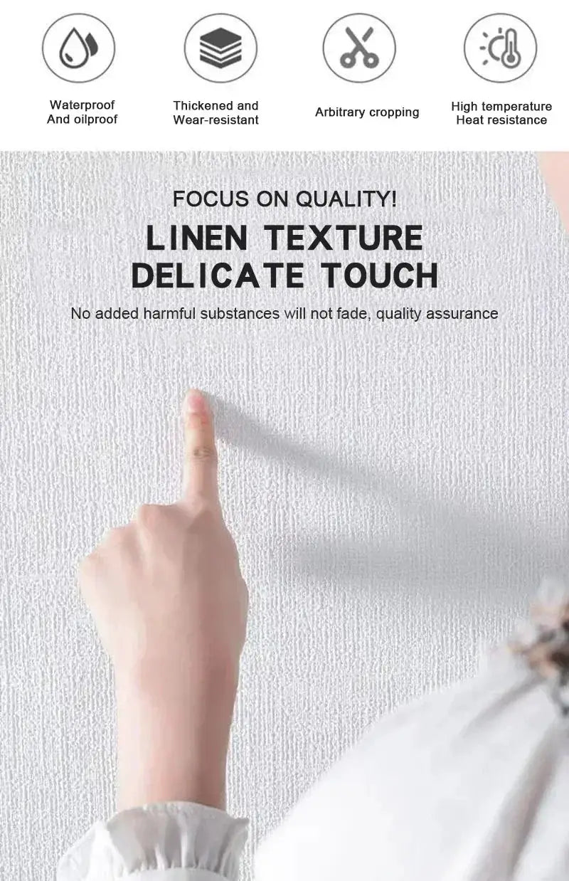 3D imitation linen wallpaper, self-adhesive thickened PVC foam wall sticker for bedroom decor