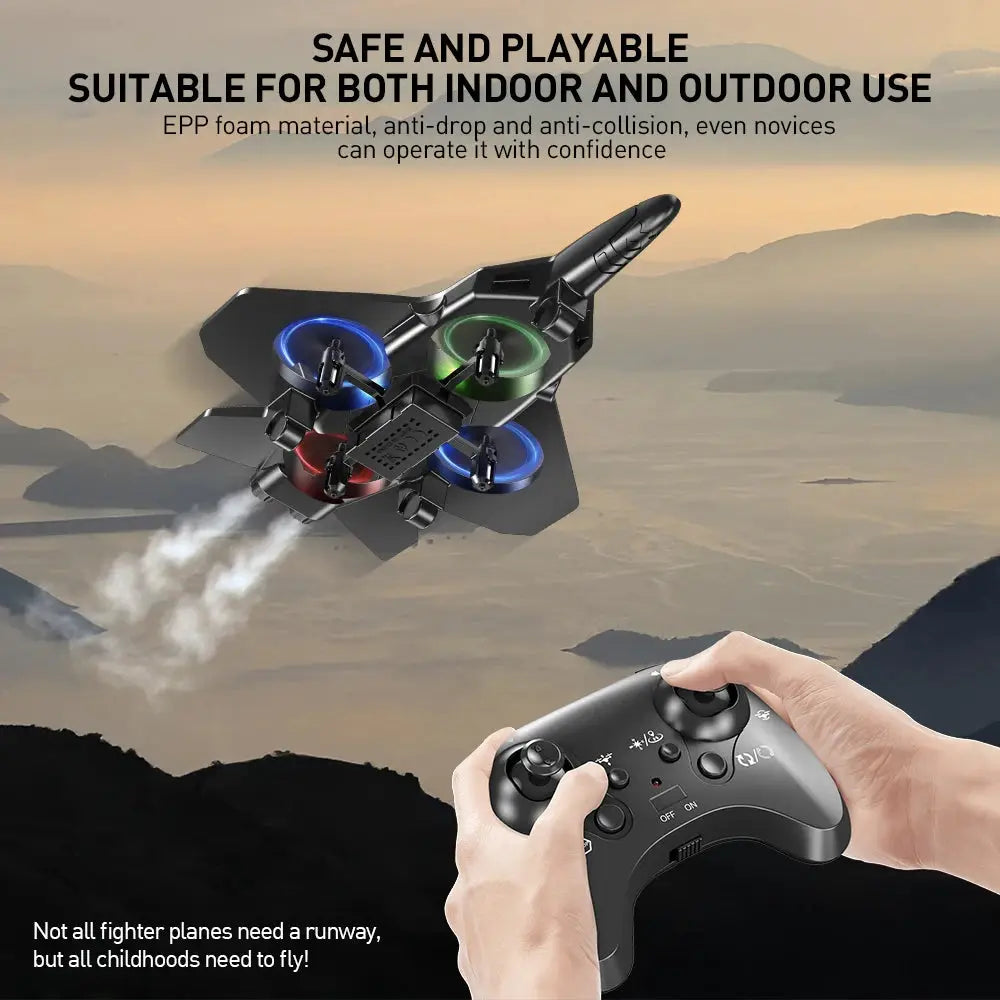 E72 High foam quadcopter drone with LED lights; remote-controlled indoor/outdoor stunt UAV